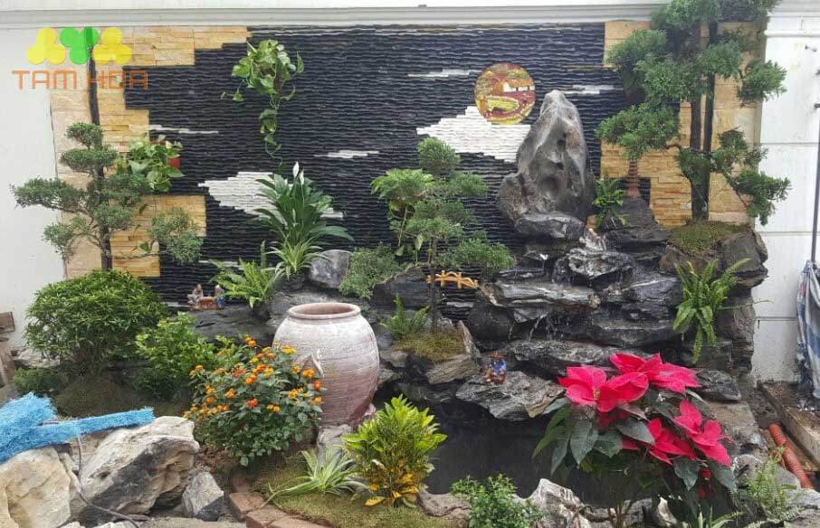 Hòn non bộ thác nước thiết kế bắt mắt